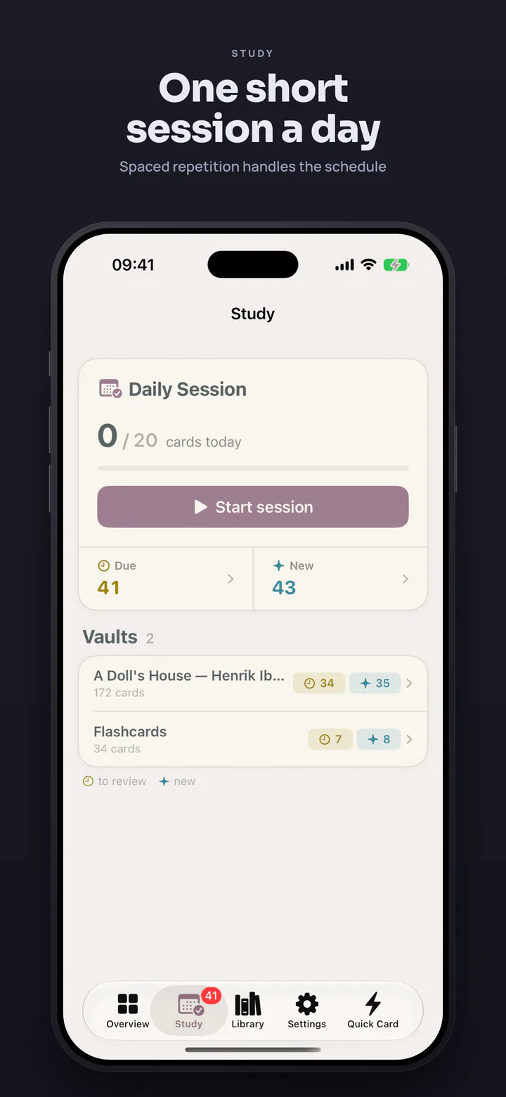 One short session a day — spaced repetition handles the schedule